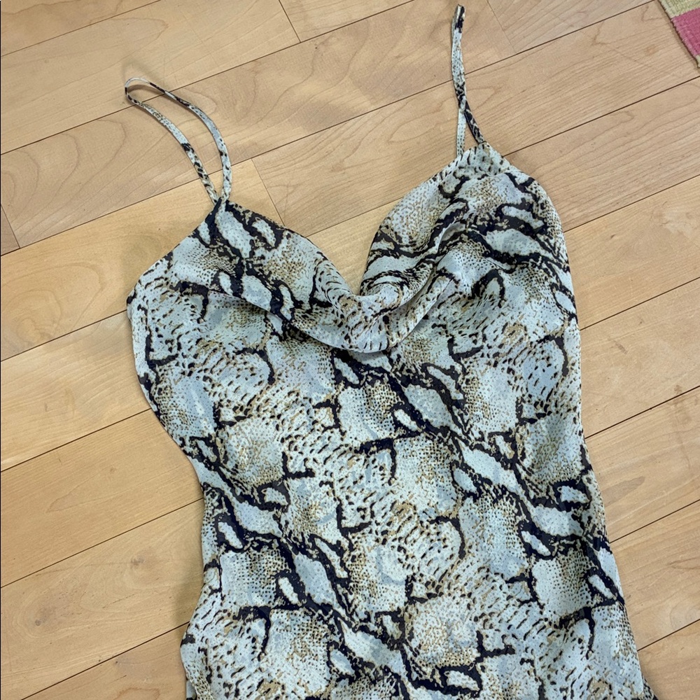 Snake Print Slip Dress in Cream and Black
